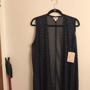 LulaRoe Joy - sheer Navy Blue w multi colored dots
